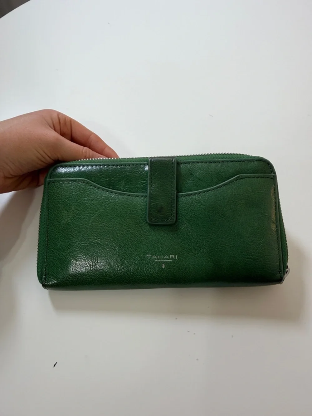 Tahari Dark Green Leather‎ Zip-Around Wristlet